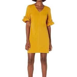 NWT Lark & Ro Women's Florence Ruffle Half Sleeve V-Neck Sheath Dress Yellow‎ 12